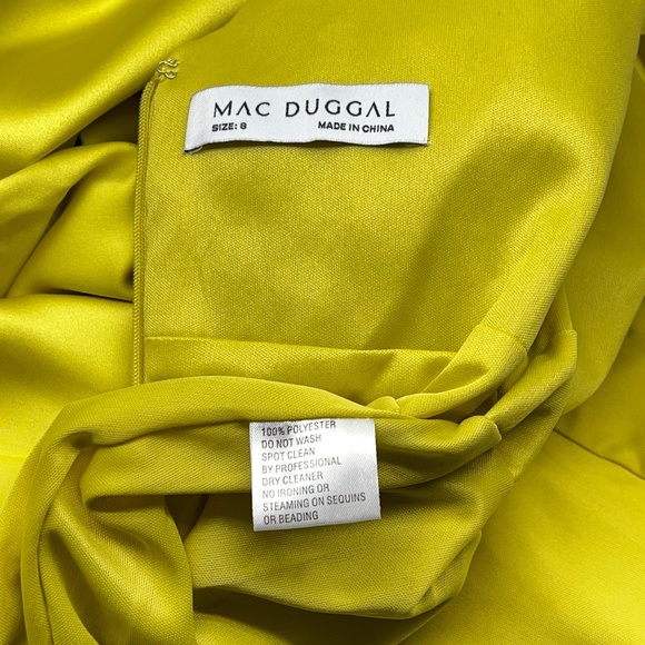 Mac Duggal 12443 V-Neck High Slit Satin Gown Chartruese size 8 - Picture 9 of 11